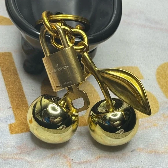 Louis Vuitton Authentic Padlock & Key with Gold Cherry Charm Keychain #322 - Picture 14 of 16